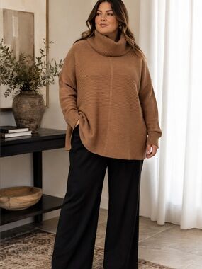 Cyrus Brown 3X Ribbed Turtleneck Oversized Sweater Quiet Luxury Minimalist
